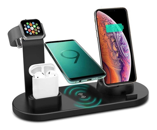 [6290132572580 0701575362042] Base cargador Qi 5 en 1 iPhone AirPods Watch Tipo C Micro CARGA RAPIDA 2A 9V BXD-07