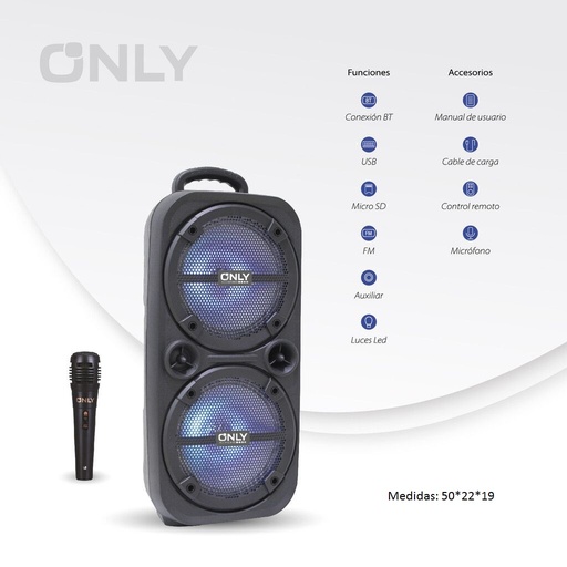 [SF-2802] Parlante Torre Portatil 8"x2 1500w con microfono y control Praga