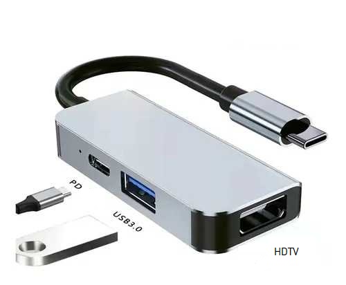 [6290132577356 BYL-2122] Hub Tipo C con 3 puertos USB 3.0 + HDMI + PD