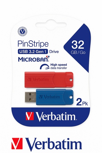 [023942700562] Pendrive 32gb Verbatim PinStripe 3.2 (Pack x 2u) Rojo-Azul