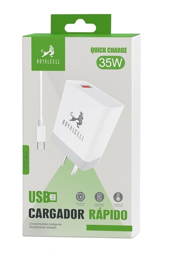 [7796350510735 RC9003800A] Kit Cargador 2 en 1 Tipo C Carga Rapida 35W Royalcell