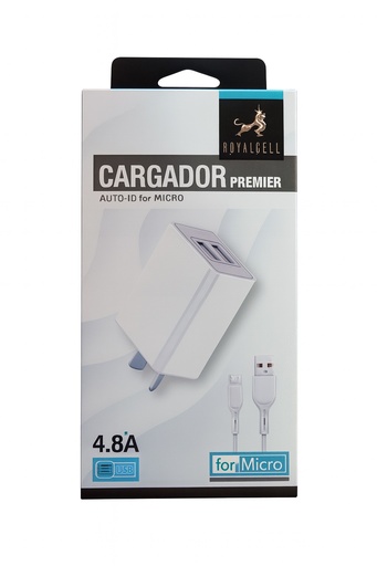 [503191 RC5004800A] Kit Cargador 2 en 1 Royalcell Lightning Carga Rapida 4.8A doble usb