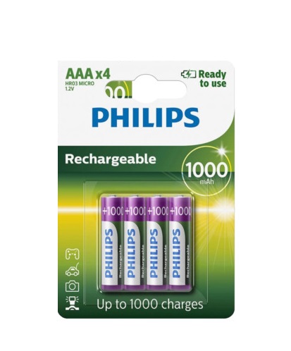 [4895229104020 HR03] Pack 4 Pilas Recargables AAA Philips 1000mAh