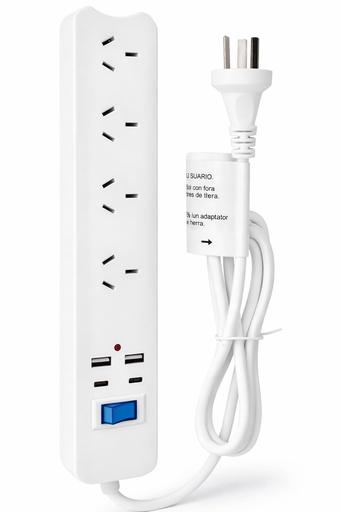 [7796350517840] Zapatilla Legatus Toma Corriente 4 tomas 2 Puertos Usb + 2 Usb-C 1,5m Blanco