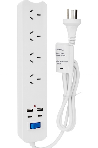 [7796350517840] Zapatilla Legatus Toma Corriente 4 tomas 2 Puertos Usb + 2 Usb-C 1,5m Blanco