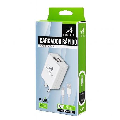 [504647 RC5005000A] Kit Cargador 2 en 1 Royalcell Lightning Carga Rapida 5A doble usb