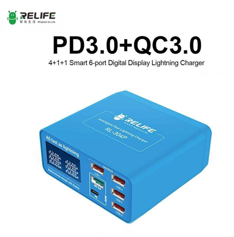 [6941590204864] Cargador Multiple Digital Hub 6 puertos Usb + PD + QI RL-304P