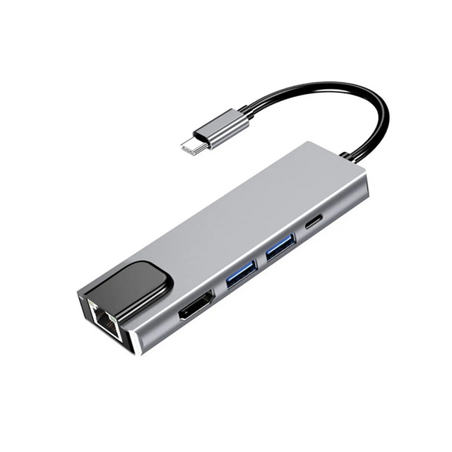 [6290132577387 BYL-2007] Hub Tipo C con 5 puertos USB + LAN + HDMI + PD