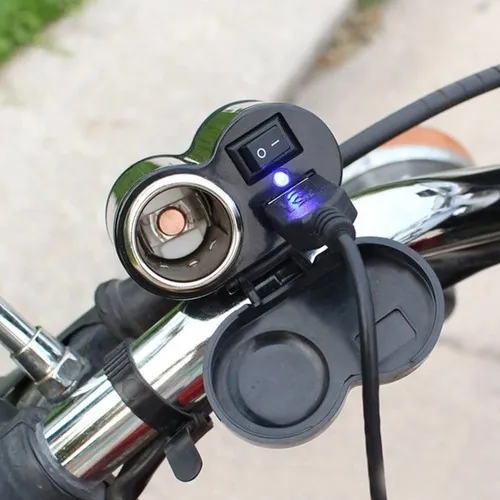 [MB-12 2165489875121 CD-3016] Cargador para Moto 12v a Usb con Interrruptor + Encendedor