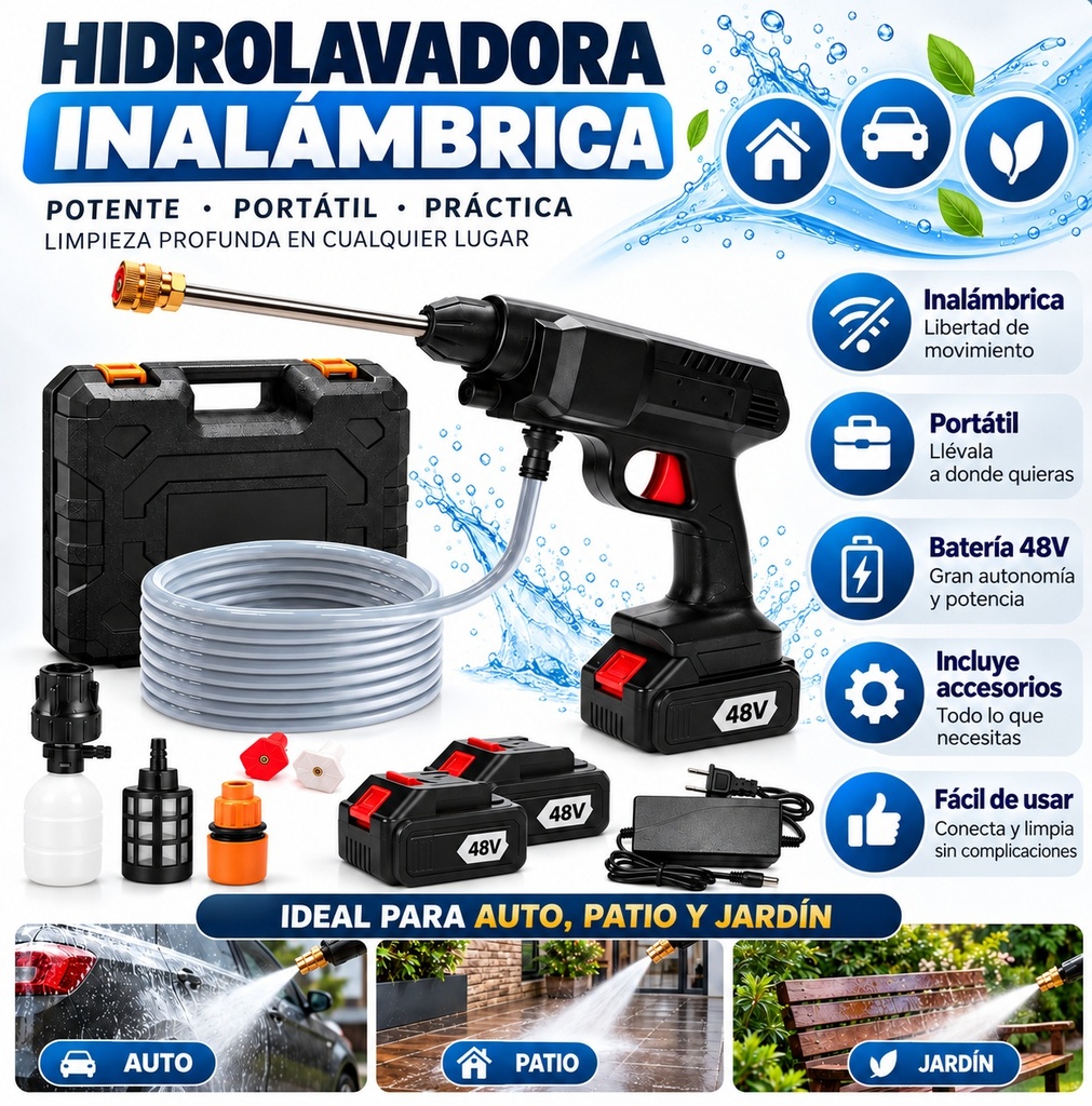 [504891 041510 351166] Mini Hidrolavadora Inalambrica 2 Baterias 240w 48v