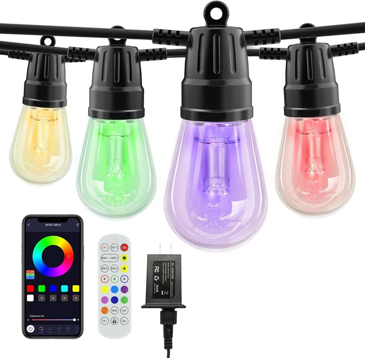 [6290132587706] Guirnalda Kermese RGB con 20 Focos simil Incandescentes Colores Exterior 15m control remoto