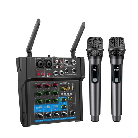 [6290132592267] Mezclador de Audio Compacto Consola Musical Usb de 4 Canales 3 en 1 con Amplificador y Microfonos YX-X9855