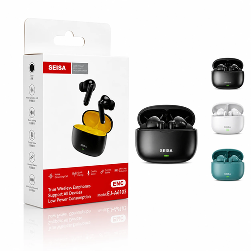 [6290132592410] Auricular Bluetooth 5.4 Doble Seisa EJ-A6103 con Base Cargadora