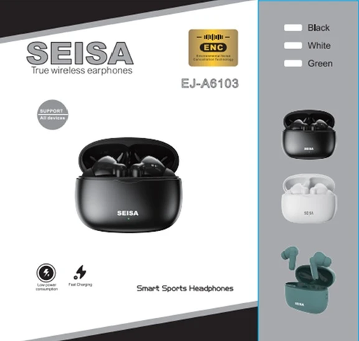 [6290132592410] Auricular Bluetooth 5.4 Doble Seisa EJ-A6103 con Base Cargadora