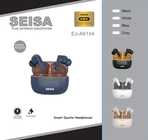 [6290132592427] Auricular Bluetooth 5.4 Doble Seisa EJ-A6104 con Base Cargadora