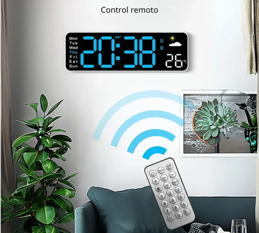 [6942564466561] Reloj Digital 5V con Calendario y Temperatura 11" + Control (28x9cm)