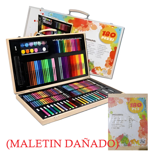 [505038] Maletin de Madera Kit de Arte 180pcs (MALETIN DAÑADO)