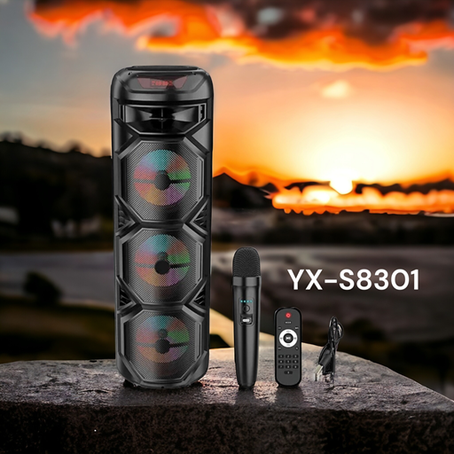 [6290132587119] Parlante Portatil 8"x3 BT Karaoke con Microfono Micro Sd Usb Aux FM YX-S8301 (26x90cm)