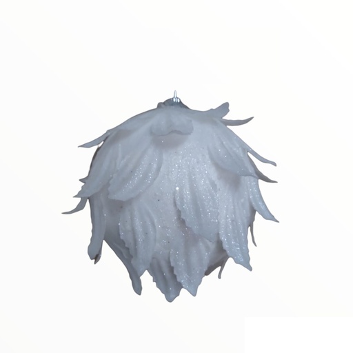 [410625] ADORNO GLOBO BLANCO CON HOJAS Y BRILLOS 8CM X 3 (XM-045)