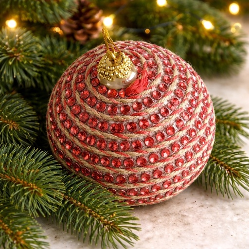 [410635] ADORNO GLOBO ROJO CON CORDON Y STRAS 10 CM X 2 (XM-039)