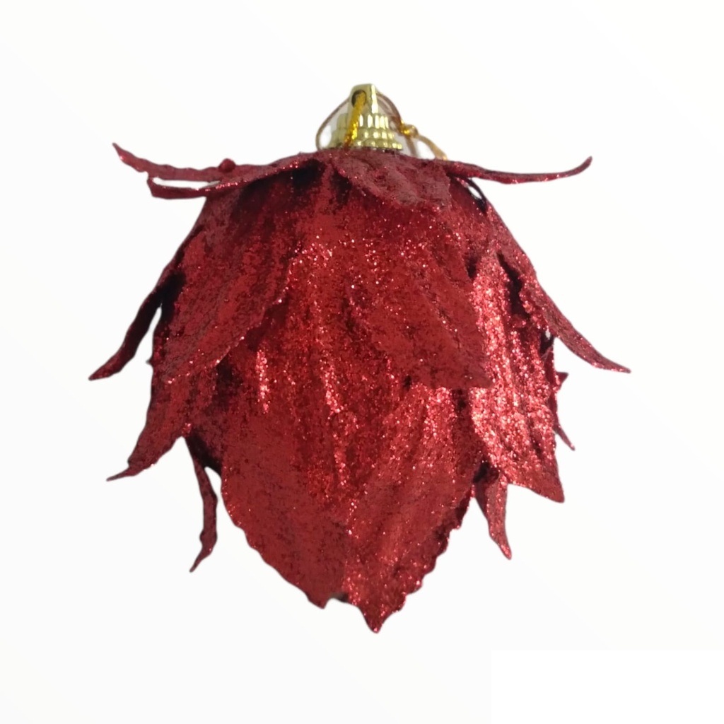 [410626] ADORNO GLOBO ROJO CON HOJAS Y BRILLOS 8CM X 3 (XM-049)