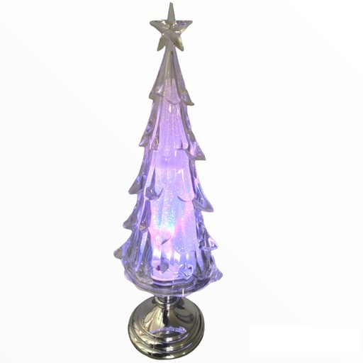 [410579] ADORNO PINO NAVIDEÑO CON LUZ 37CM BASE PLATEADA EN CAJA (XM-084)
