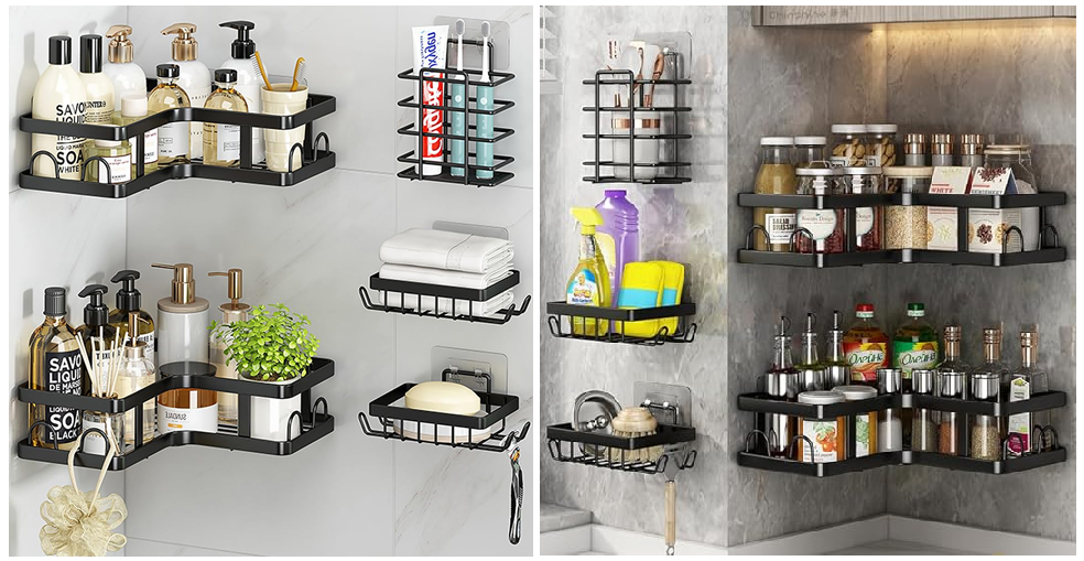 [7171210041824] Set de Estantes Esquinero Adhesivo Organizador de Baño / Cocina 5pcs