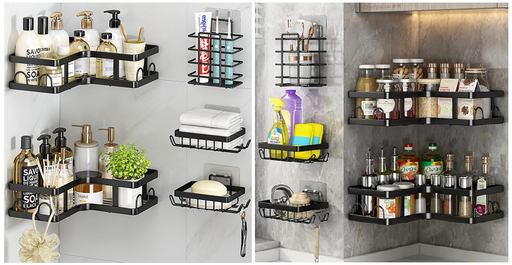 [7171210041824] Set de Estantes Esquinero Adhesivo Organizador de Baño / Cocina 5pcs