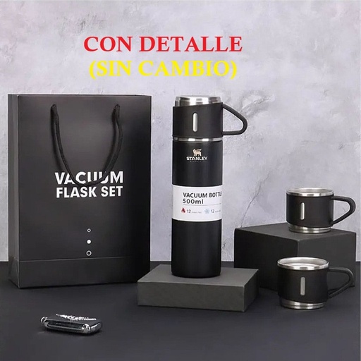 [505098] Termo 500ml Stanley + 3 Tazas Termicas Negro (CON DETALLES)