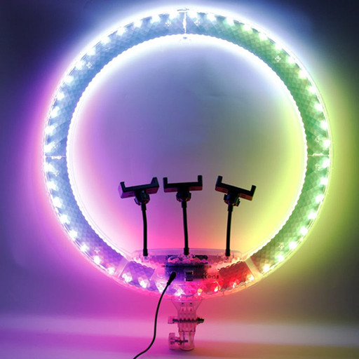 [6290132588086] Aro Led RGB con Fuente y 3 Soportes para Celular 56cm