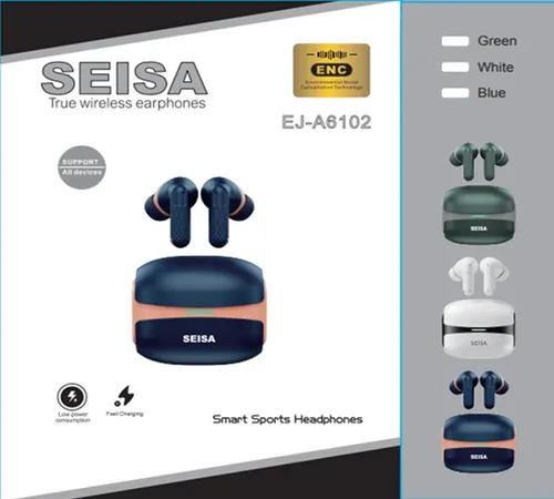 [6290132592403] Auricular Bluetooth 5.4 Doble Seisa EJ-A6102 con Base Cargadora