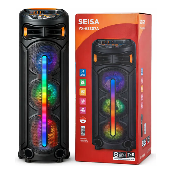 [6290132595008] Parlante Portatil 8"x3 BT Karaoke con Microfono Micro Sd Usb Aux FM YX-S8307A (26x90cm)