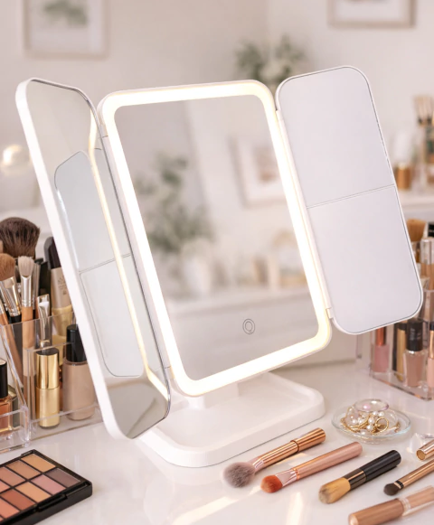 [7898975744141] Espejo Led Plegable con Base Rectangular 90° Recargable (Ideal Makeup)