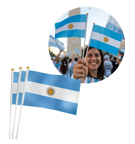 [7769528979542] Bandera Chica con Palito Argentina MUNDIAL 20x14cm