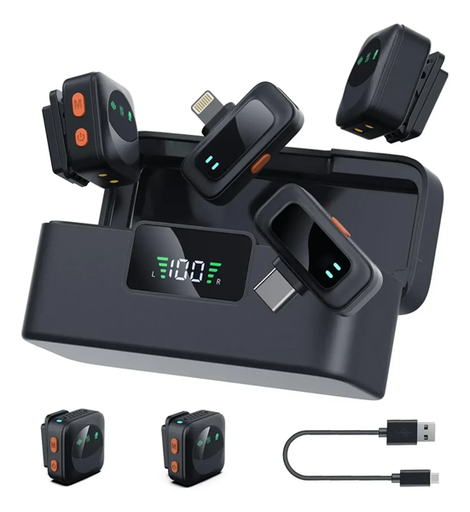 [6290132597415] Microfono Corbatero Inalambrico Doble Tipo C Lightning 2 en 1 EJ-B6136
