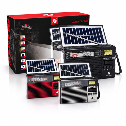 [6290132582336] Radio KTF-1440 BT FM AM Usb Sd Aux 3 bandas Linterna Panel Solar Recargable Retro (15x9cm)