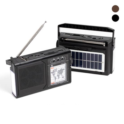 [6290132597576] Radio KTF-1651 BT FM AM Usb Sd Aux 8 Bandas Panel Solar Linterna Recargable Retro Vintage (18x11cm)