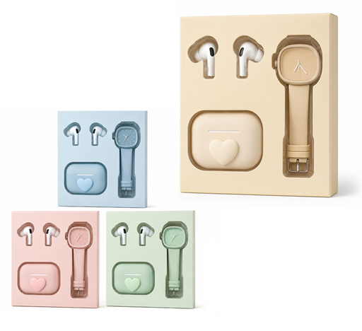 [0727373373073] Kit Auricular Bluetooth con Base Cargadora + Reloj Analogico Pastel TWS-K46