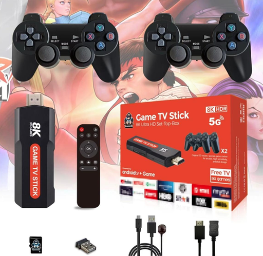 [505646] Consola Inalambrica Multijuegos 2 Joysticks + Tv Box 8K HD 5G 64gb X3 Plus