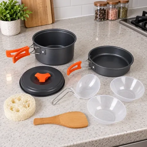 [GT-200] Set de Ollas Antiadherente para Camping 3 en 1 (Ø15,5cm - Ø13,6cm)