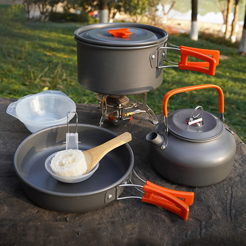 [0714604045618] Set de Ollas (Ø17,9)+ Pava (0,8L) para Camping Aluminio (no incluye anafe)