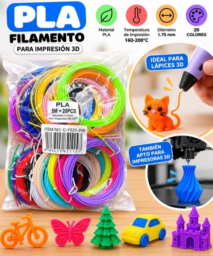 [505657] Pack x 20u de Filamentos para Lapiz 3D 5m x Ø1,77mm (colores surtidos)