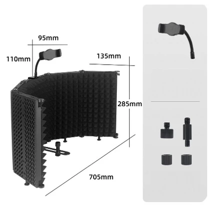 [6290132597743] Cabina de Grabacion Acustica Portatil 5 Paneles con Soporte para Celular
