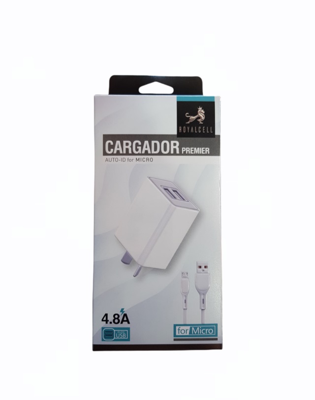 [503191 RC5004800A] Kit Cargador 2 en 1 Royalcell Lightning Carga Rapida 4.8A doble usb