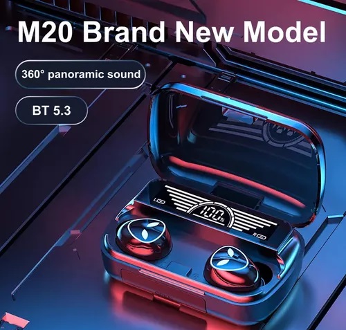 [504164] Auricular Bluetooth 5.3 Doble M20 con Base Cargadora