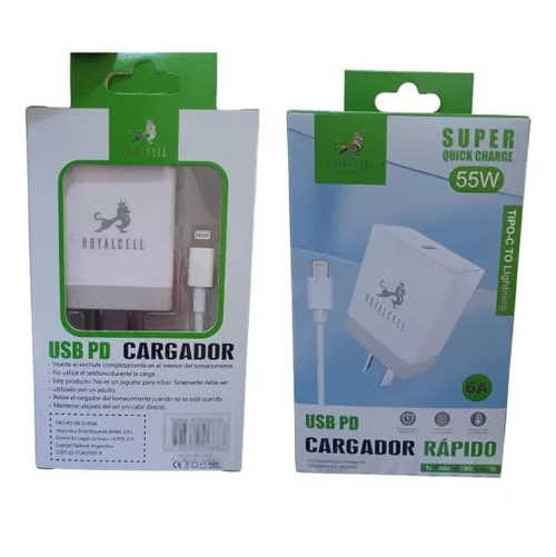 [7796350516683 RC9006000B] Kit Cargador 2 en 1 Lightning Carga Rapida 55W Usb C Royalcell