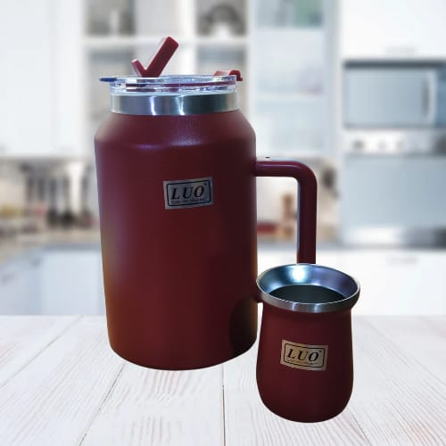 [504406] Botellon Termico con doble pico 1900ml + Mate 160ml (Bordo)