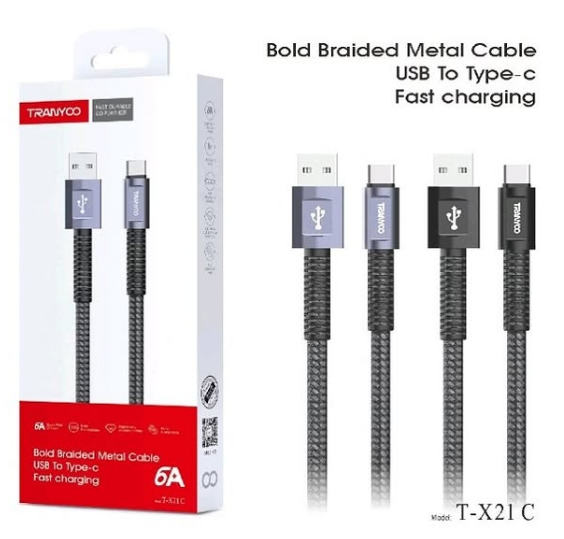 [T-X21C 6970791125760] Cable Carga Rapida 6A Tipo C Tranyoo T-X21C