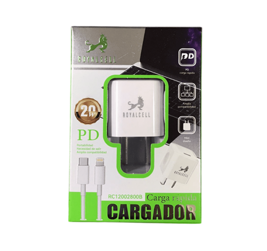 [7796350508329 RC12002800B] Kit Cargador 2 en 1 Royalcell PD 20W Lightning