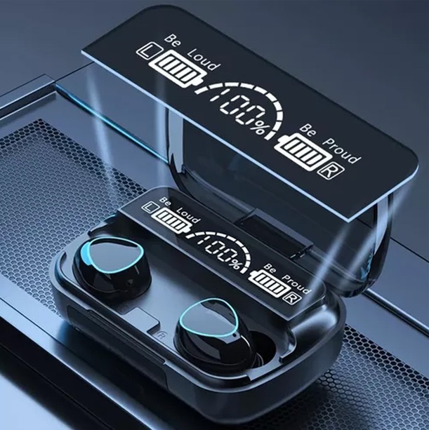 [504546] Auricular Bluetooth 5.3 Doble M27 con Base Cargadora